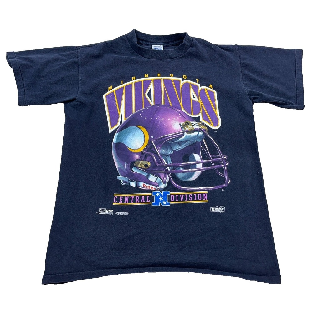 Vintage Minnesota Vikings Shirt Men Large Faded Black Tee Salem 90s NFL Football